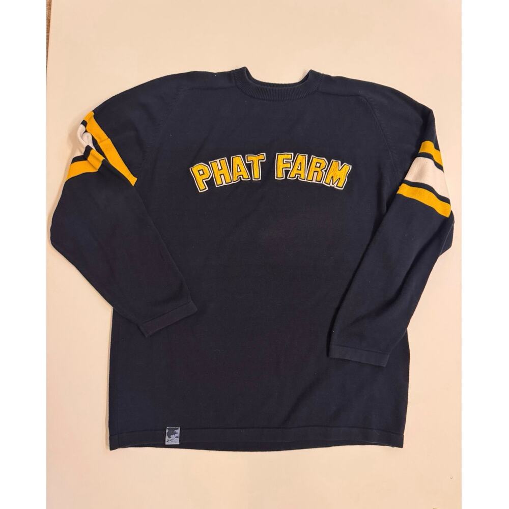 Vintage Men's Phat Farm Sweater Blue/Yellow No Tag See Measurements